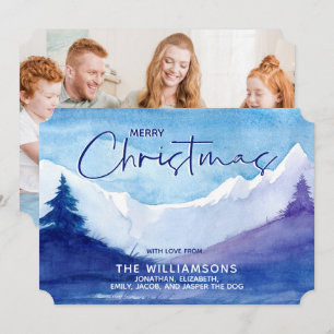 Foto Snowy Mountains Merry Kerstfeestay Card Feestdagenkaart