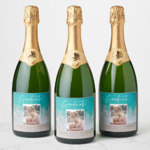 Foto strand oceaan afstudeerfeest sparkling wijnetiket