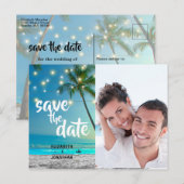 Foto String Lights Tropical Beach Save The Date Aankondigingskaart (Voorkant / Achterkant)