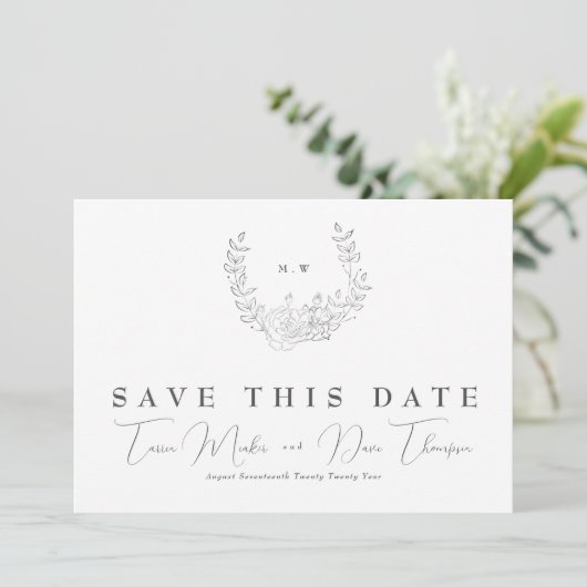 Foto Subtle Elegance | Classic Wreate Monogram Save The Date (Staand voorkant)