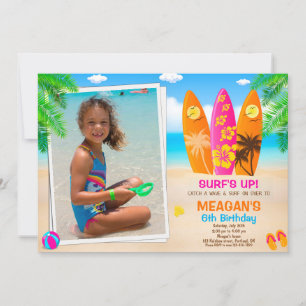 Foto Surfancyverjaardagsuitnodiging Surfs up party Kaart