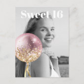 * FOTO Sweet 16 Birthday Roos Balloon AP29 Uitnodiging Briefkaart (Voorkant)