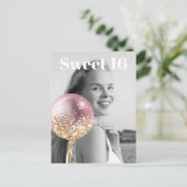 * FOTO Sweet 16 Birthday Roos Balloon AP29 Uitnodiging Briefkaart (Staand voorkant)