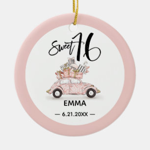 Foto Sweet 16 Roos Roze Waterverf Naam Keramisch Ornament