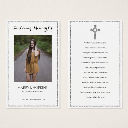 Foto Sympathie Funeral Memorial Prayer Cards Visitekaartje (Voorkant /achterkant)