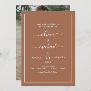 Foto Terracotta Boho Wedding Simple Invitation Kaart