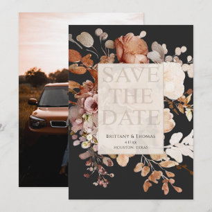Foto Terracotta Floral op zwart Save the Date Kaart