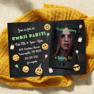 Foto Tiener Emoji Thema Verjaardagsfeest Kaart