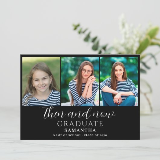 Foto toen en nu Afstuderen Aankondiging (Staand voorkant)