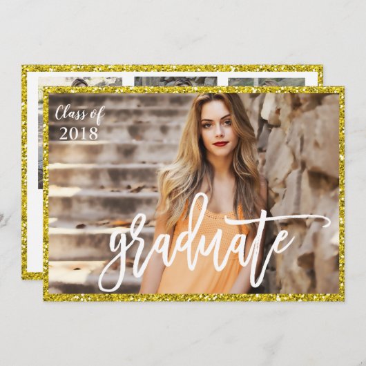 FOTO TOEVOEGEN - Afstuderen Glitter Invitation Kaart (Voorkant / Achterkant)