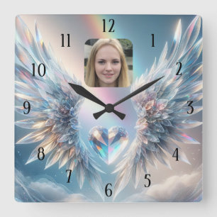 Foto toevoegen Angel Wings Crystal Heart Vierkante Klok