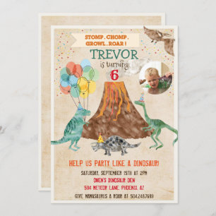 FOTO TOEVOEGEN - Dinosaur Volcano Verjaardag uitno Kaart