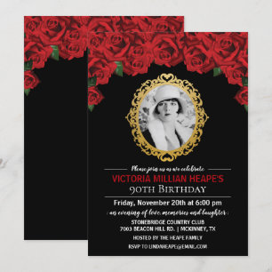 FOTO TOEVOEGEN - Rozen Milestone Birthday Invitati Kaart