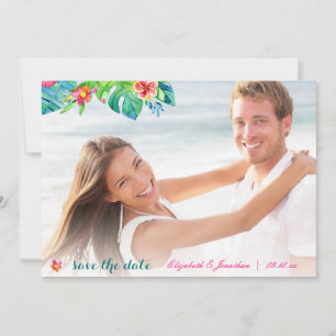 Foto Tropical Beach Berry roze Blauwgroen Floral o Save The Date