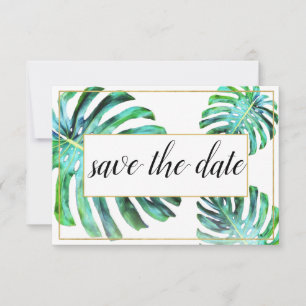 Foto Tropical Leaf Greenery Gold Save the Date
