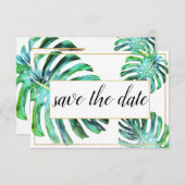 Foto Tropical Leaf Greenery Gold Save the Date (Voorkant / Achterkant)