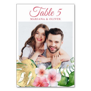 Foto Tropische bloemen Palms Gold Floral Wedding Kaart