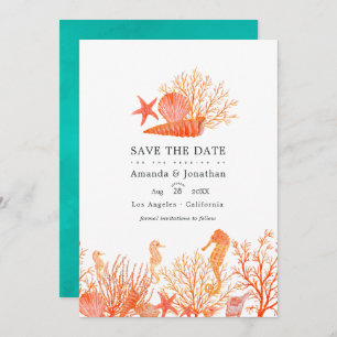 Foto Turquoise en Coral Beach Wedding Save The Date