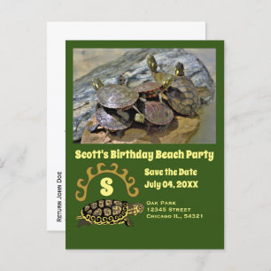 Foto turtle Cartoon Birthday Beach Party Uitnodiging Briefkaart