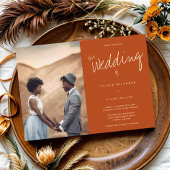 Foto Typografie Burnt Oranje Wedding Kaart