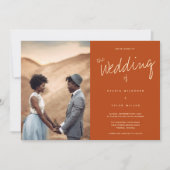 Foto Typografie Burnt Oranje Wedding Kaart (Voorkant)