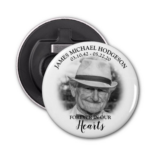 Foto Uitvaart Keepsake Button Flesopener (Voorkant)