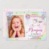 Foto: Unicorn verjaardagsuitnodiging Zuiveluitnodi Kaart (Voorkant / Achterkant)