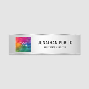 Foto uploaden of Logo Tekst toevoegen Faux Silver  Naamplaatje