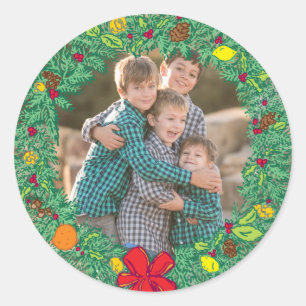 Foto Vakantie Sticker: Christmas Wreath Foto Ronde Sticker