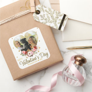Foto Valentijnsdag Heart Gold Glitter Hearts Vierkante Sticker