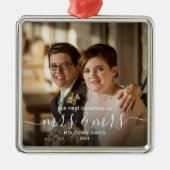 Foto van 1 Kerstmis, mevrouw LGBTQ, wit script Metalen Ornament (Voorkant)