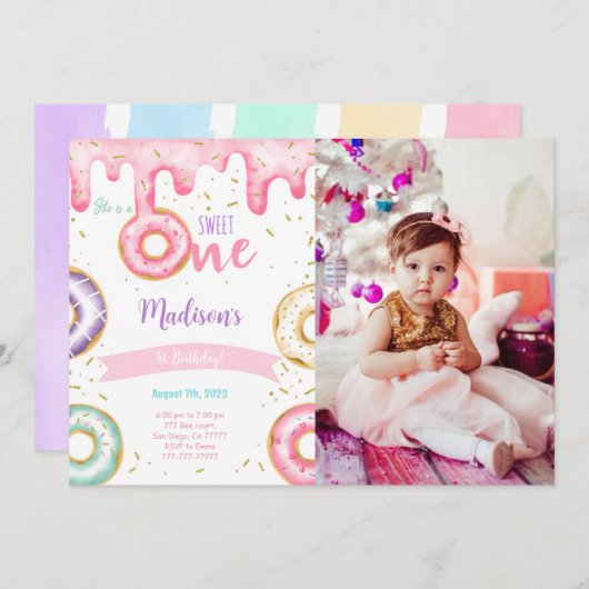 Foto van 1e verjaardag donut kaart (Voorkant / Achterkant)