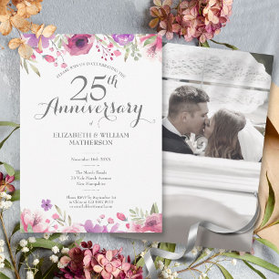Foto van 25e trouwjubileum met watercolorrozen kaart