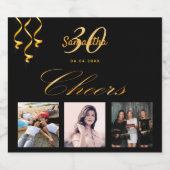 Foto van 30e verjaardagsfeestje zwarte gouddezen f sparkling wijnetiket (Enkel label)