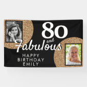 Foto van 80 jaar en Fabulous Gold Glitter 2 Spandoek (Horizontaal)