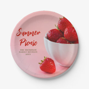Foto van aardbeien Zomer Picknick Familie Reünie Papieren Bordje