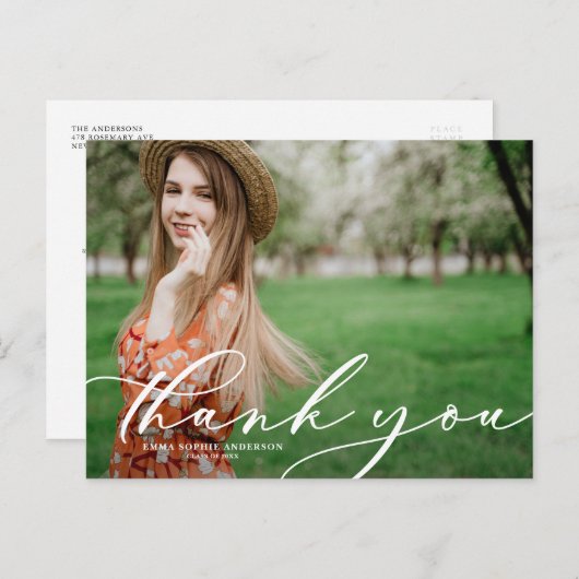 Foto van Afstuderen van whimsical Script Hartelijk Briefkaart (Voorkant / Achterkant)