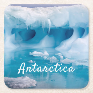 Foto van Antarctica ijsberg met tekst Vierkante Kartonnen Onderzetter