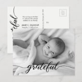 Foto van baby Birth Announement Grateful Script Aankondigingskaart (Voorkant / Achterkant)