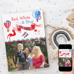 Foto van baby nummer twee rood wit en blauw zwange aankondiging