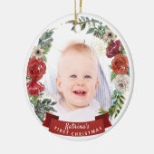 Foto van Baby's eerste kerstfeest Waterverf Keramisch Ornament (Links)
