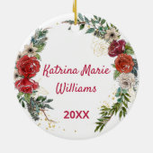 Foto van Baby's eerste kerstfeest Waterverf Keramisch Ornament (Achterkant)