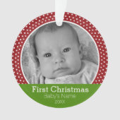 Foto van Baby's eerste kerstgroene/rode stippen Ornament (voorkant)