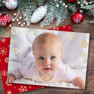 Foto van Baby's eerste kerstsnowflakes Real Gold Folie Feestdagenkaart