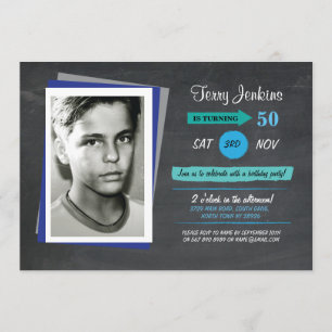 Foto van Birthday Blue Chalk Blauwgroen Uitnodigin Kaart