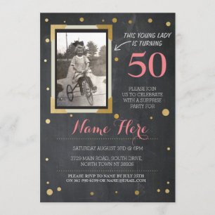 Foto van Birthday Style Chalk Gold Invitation Kaart