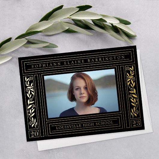 Foto van Black and Gold Afstuderen Folie Uitnodiging