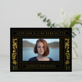 Foto van Black and Gold Afstuderen Folie Uitnodiging (Staand Voorkant)