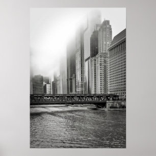 Foto van Black and White Chicago City Uitzicht Pri Poster