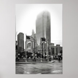 Foto van Black and White Chicago City Uitzicht Pri Poster